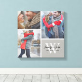 Bruiloft Monogram Namen en Datum 3 Fotocollage Canvas Afdruk (Insitu (Houten vloer))