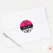 Bruiloft Monogram Opslaan Datum Damast Hot Pink Se Ronde Sticker (Envelop)