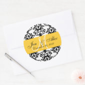 Bruiloft Monogram Opslaan Datum Gele Damast Seal Ronde Sticker (Envelop)
