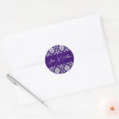 Bruiloft Monogram Paarse Damask Sticker (Envelop)