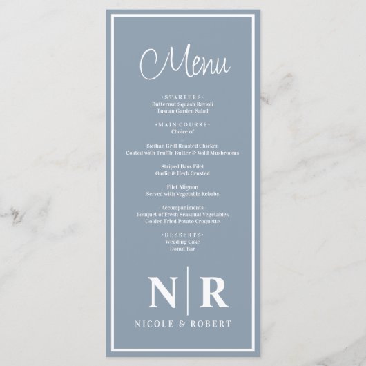 Bruiloft monogram receptie of Verloving diner Menu (Voorkant)
