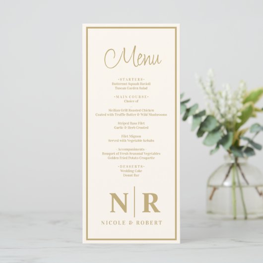 Bruiloft monogram receptie of Verloving diner Menu (Staand voorkant)