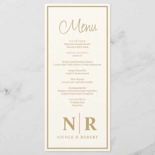 Bruiloft monogram receptie of Verloving diner Menu (Voorkant)