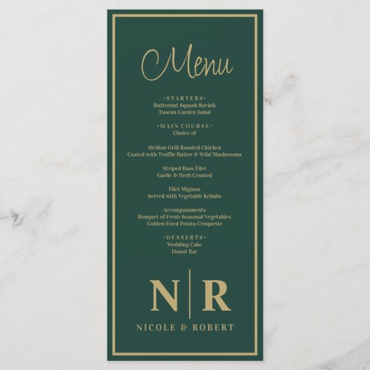 Bruiloft monogram receptie of Verloving diner Menu (Voorkant)