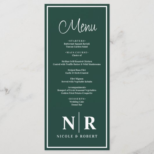 Bruiloft monogram receptie of Verloving diner Menu (Voorkant)