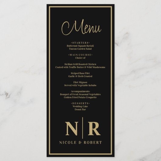 Bruiloft monogram receptie of Verloving diner Menu (Voorkant)
