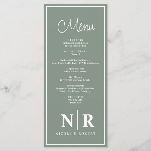 Bruiloft monogram receptie of Verloving diner Menu (Voorkant)
