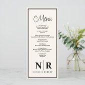 Bruiloft monogram receptie of Verloving diner Menu (Staand voorkant)