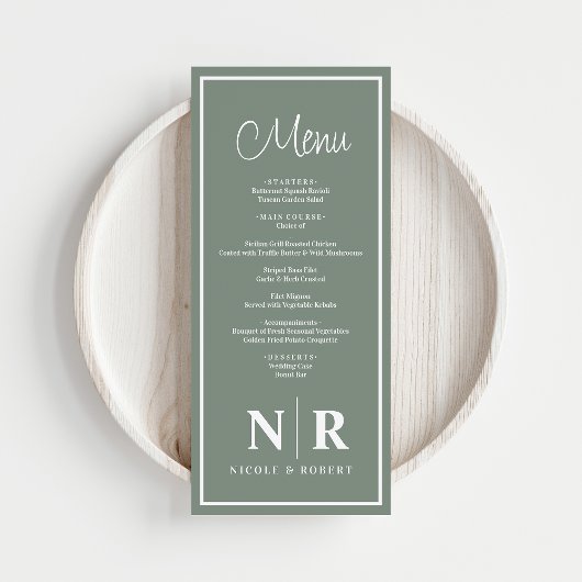 Bruiloft monogram receptie of Verloving diner Menu
