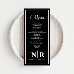Bruiloft monogram receptie of Verloving diner Menu<br><div class="desc">Introductie van onze Black and White Wedding Monogram Receptie of Verloving Dinner Menu's, de belichaming van tijdloze elegantie en gepersonaliseerde verfijning voor uw speciale feest. Deze menu's zijn gemaakt met nauwgezette aandacht voor detail en tillen uw receptie of verloving op met hun strakke zwart-wit ontwerp, waardoor een verfijnde ambiance ontstaat...</div>