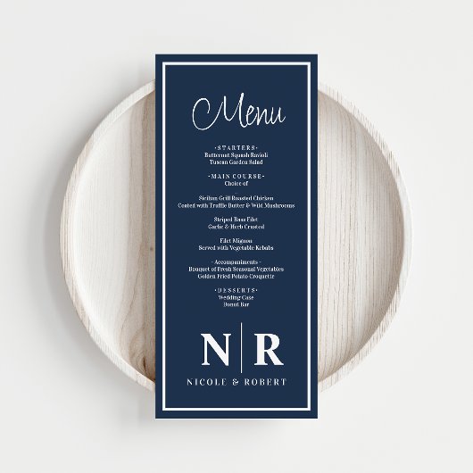 Bruiloft monogram receptie of Verloving diner Menu