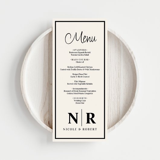 Bruiloft monogram receptie of Verloving diner Menu