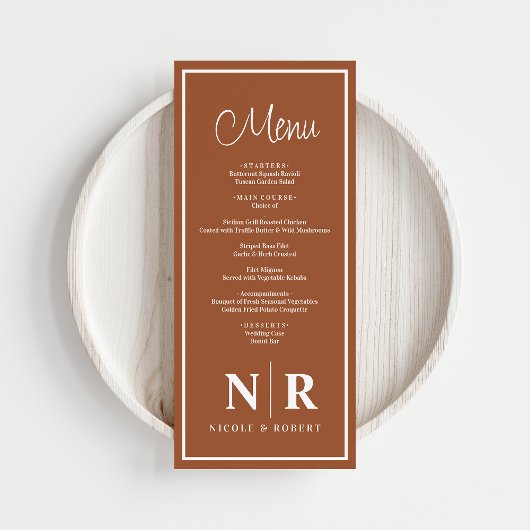 Bruiloft monogram receptie of Verloving diner Menu