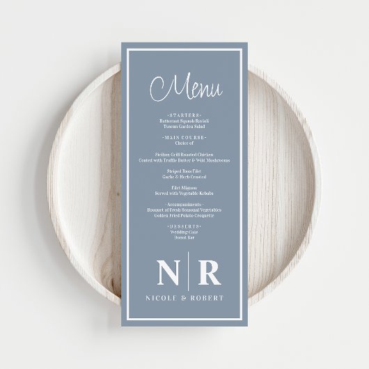 Bruiloft monogram receptie of Verloving diner Menu