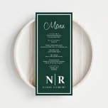 Bruiloft monogram receptie of Verloving diner Menu<br><div class="desc">Introductie van onze Emerald Green en White Wedding Monogram Receptie of Verloving Dinner Menus, de perfecte mix van elegantie en personalisatie voor uw speciale evenement. Deze menu's zijn zorgvuldig ontworpen om een vleugje verfijning toe te voegen aan elke huwelijksreceptie, repetitie diner of verlovingsfeest. De opvallende combinatie van rijke smaragdgroene en...</div>