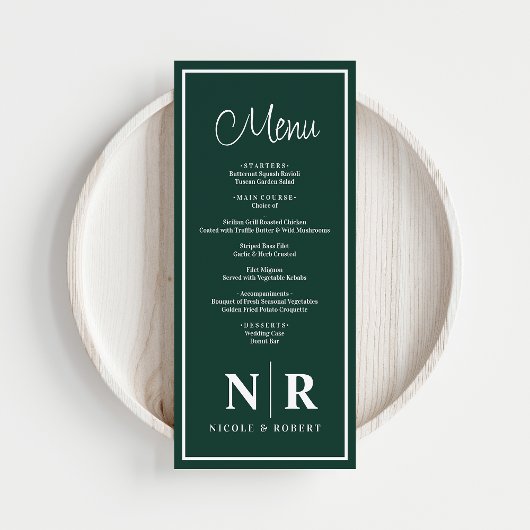 Bruiloft monogram receptie of Verloving diner Menu