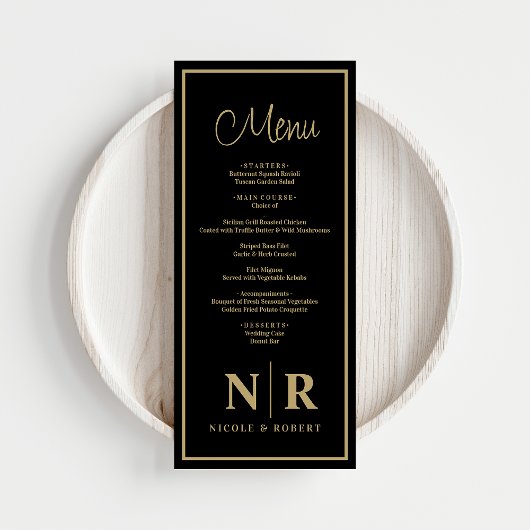 Bruiloft monogram receptie of Verloving diner Menu