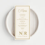Bruiloft monogram receptie of Verloving diner Menu<br><div class="desc">Verhoog uw receptie of verloving diner met onze prachtige Off White en Gold Wedding Monogram Receptie of Verloving Dinner Menus, een perfecte mix van elegantie en personalisatie. Deze menu's zijn gemaakt met nauwgezette aandacht voor detail en voegen een vleugje verfijning toe aan uw eetervaring. De gebroken witte achtergrond, versierd met...</div>