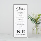 Bruiloft monogram receptie of Verloving diner Menu (Staand voorkant)