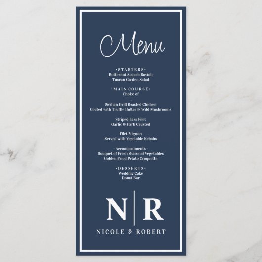 Bruiloft monogram receptie of Verloving diner Menu (Voorkant)
