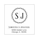 Bruiloft Monogram retouradres | Geometrische rand Rubberstempel (Afrduk)