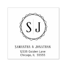 Bruiloft Monogram retouradres | Geometrische rand