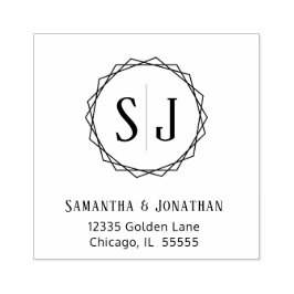 Bruiloft Monogram retouradres | Geometrische rand Rubberstempel