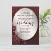 Bruiloft Monogram Rood Roze Rozen Bloemen Lijst Kaart (Staand voorkant)