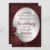 Bruiloft Monogram Rood Roze Rozen Bloemen Lijst Kaart (Voorkant / Achterkant)