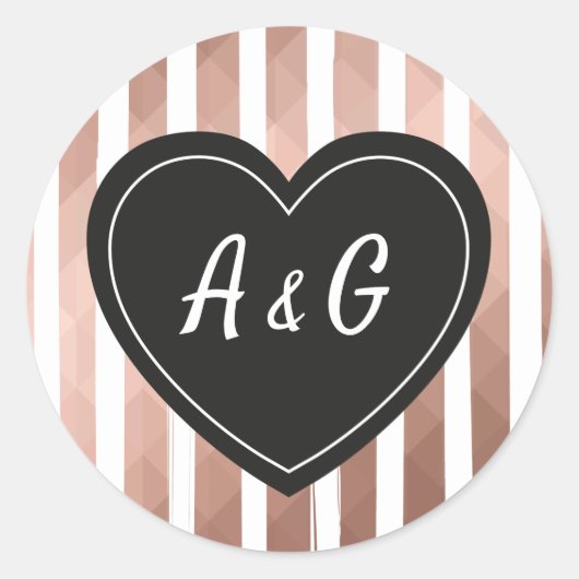 Bruiloft monogram roos goud chic hart lijst ronde sticker (Voorkant)