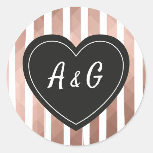 Bruiloft monogram roos goud chic hart lijst ronde sticker