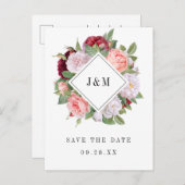 Bruiloft Monogram  Roos krans opslaan van de datum Uitnodiging Briefkaart (Voorkant / Achterkant)