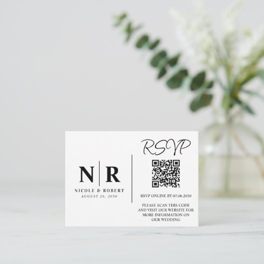 Bruiloft Monogram RSVP QR Code Foto Elegant Informatiekaartje (Staand voorkant)