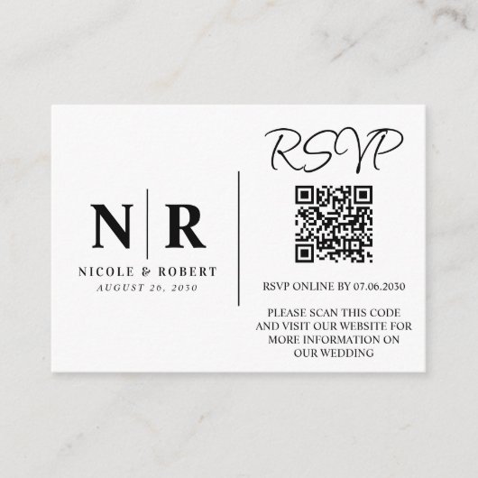 Bruiloft Monogram RSVP QR Code Foto Elegant Informatiekaartje (Voorkant)