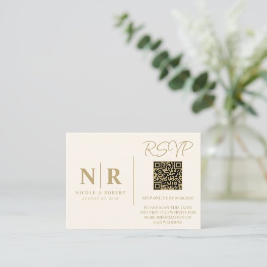 Bruiloft Monogram RSVP QR Code Foto Elegant Informatiekaartje (Staand voorkant)