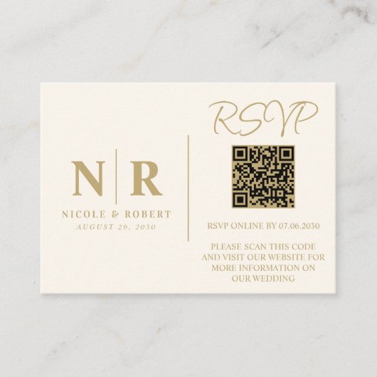 Bruiloft Monogram RSVP QR Code Foto Elegant Informatiekaartje (Voorkant)