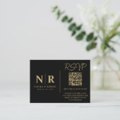Bruiloft Monogram RSVP QR Code Foto Elegant Informatiekaartje (Staand voorkant)