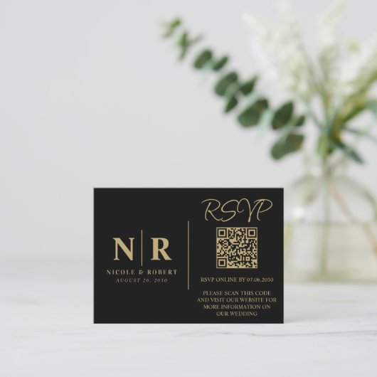 Bruiloft Monogram RSVP QR Code Foto Elegant Informatiekaartje (Staand voorkant)