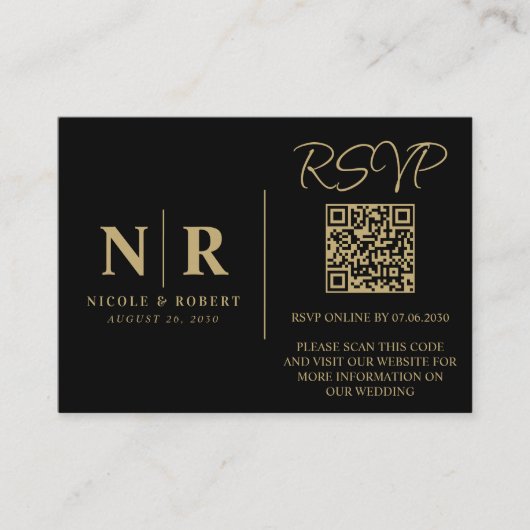 Bruiloft Monogram RSVP QR Code Foto Elegant Informatiekaartje (Voorkant)