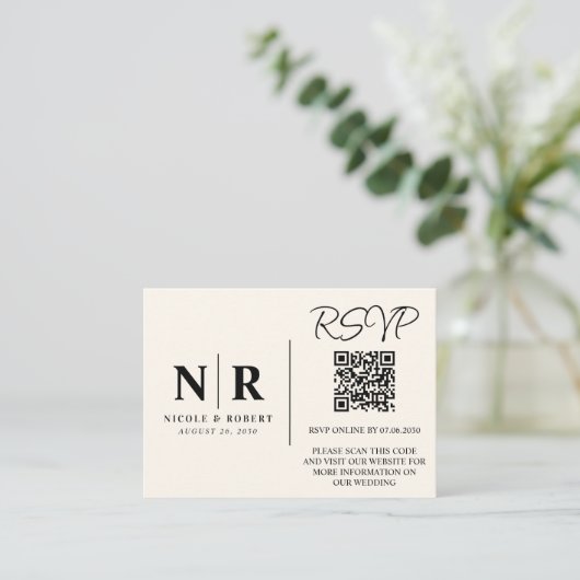 Bruiloft Monogram RSVP QR Code Foto Elegant Informatiekaartje (Staand voorkant)