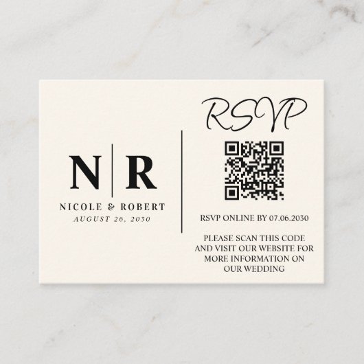 Bruiloft Monogram RSVP QR Code Foto Elegant Informatiekaartje (Voorkant)