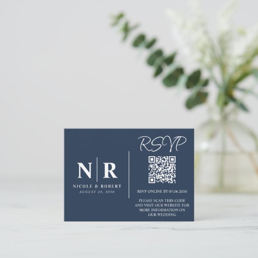 Bruiloft Monogram RSVP QR Code Foto Elegant Informatiekaartje (Staand voorkant)