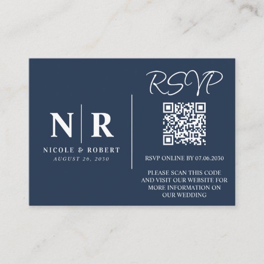 Bruiloft Monogram RSVP QR Code Foto Elegant Informatiekaartje (Voorkant)
