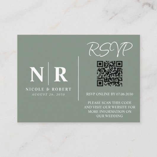 Bruiloft Monogram RSVP QR Code Foto Elegant Informatiekaartje (Voorkant)