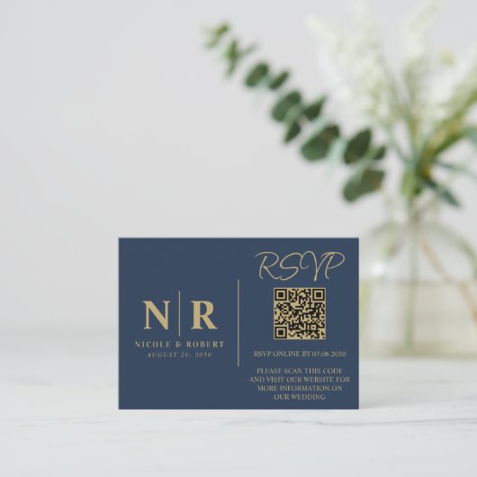 Bruiloft Monogram RSVP QR Code Foto Elegant Informatiekaartje (Staand voorkant)