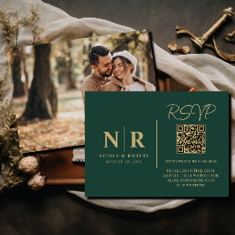 Bruiloft Monogram RSVP QR Code Foto Elegant Informatiekaartje