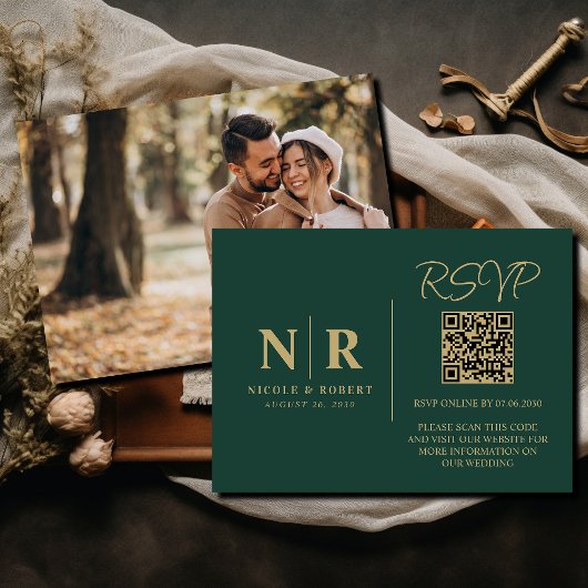 Bruiloft Monogram RSVP QR Code Foto Elegant Informatiekaartje