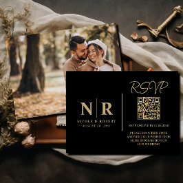Bruiloft Monogram RSVP QR Code Foto Elegant Informatiekaartje