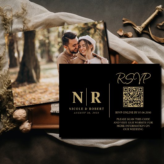 Bruiloft Monogram RSVP QR Code Foto Elegant Informatiekaartje