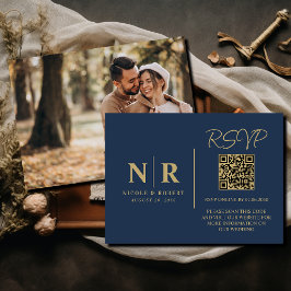 Bruiloft Monogram RSVP QR Code Foto Elegant Informatiekaartje